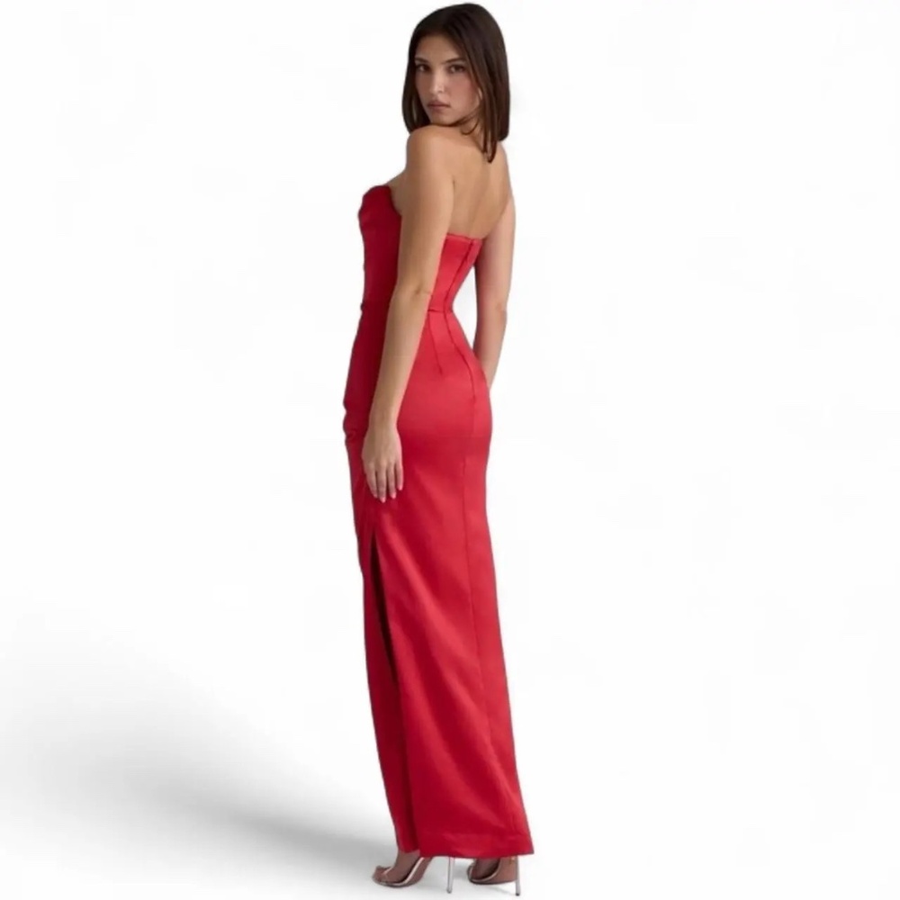 House of CB - ADRIENNE Scarlet Satin Strapless Gown - Small - Picture 4 of 14